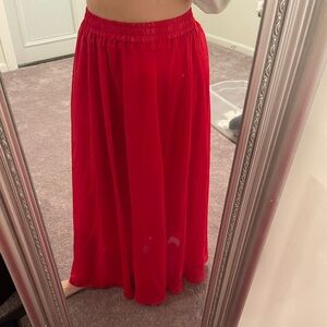 Red Flowy Maxi Skirt – Size Medium